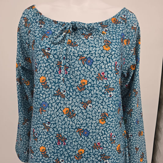 Vintage 1970s Boho Ditsy Floral Print Peasant Style Pullover Tunic Dress (L)