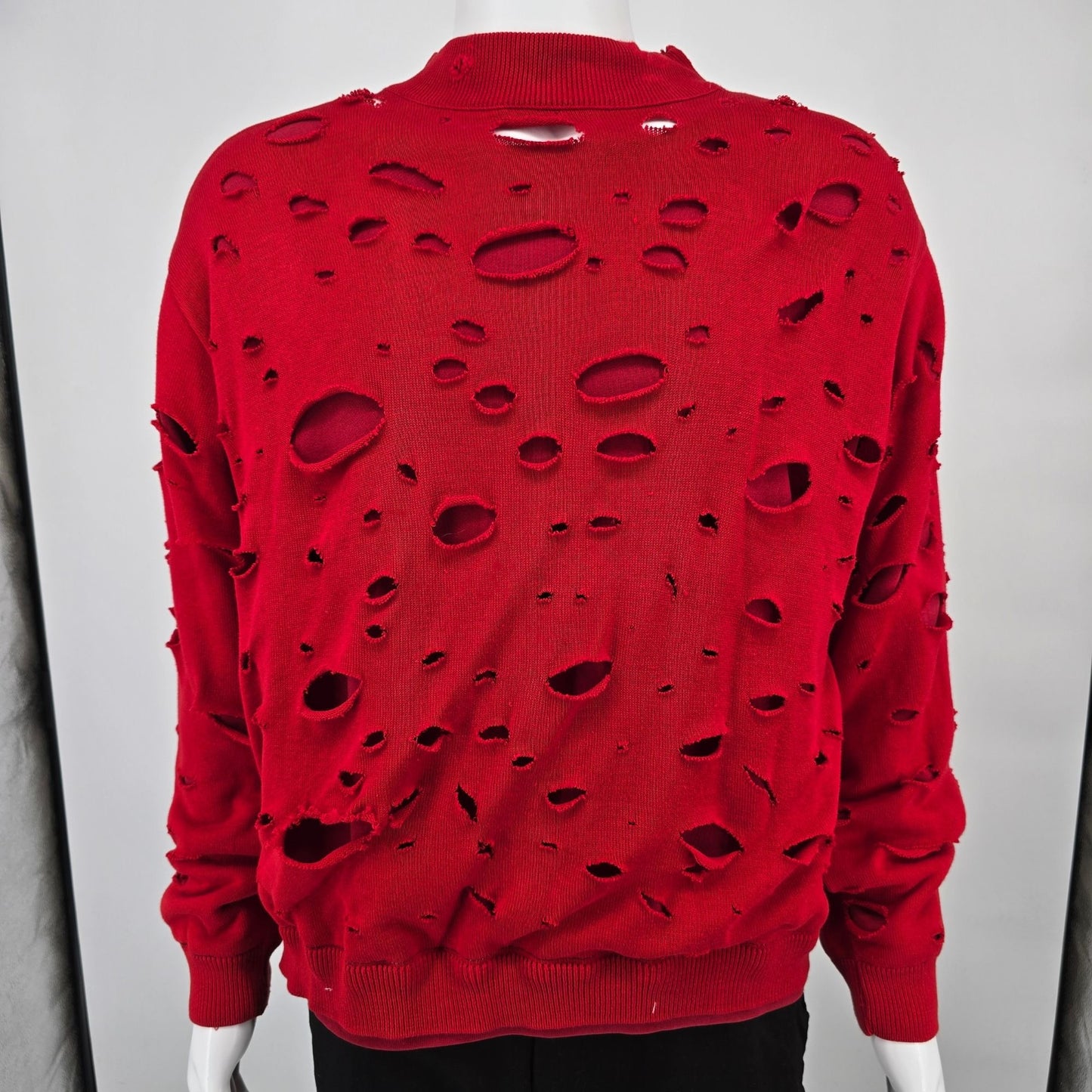 Distressed/Thrashed Vintage 1990s Red Double-Layer Grunge Sweatshirt (L)
