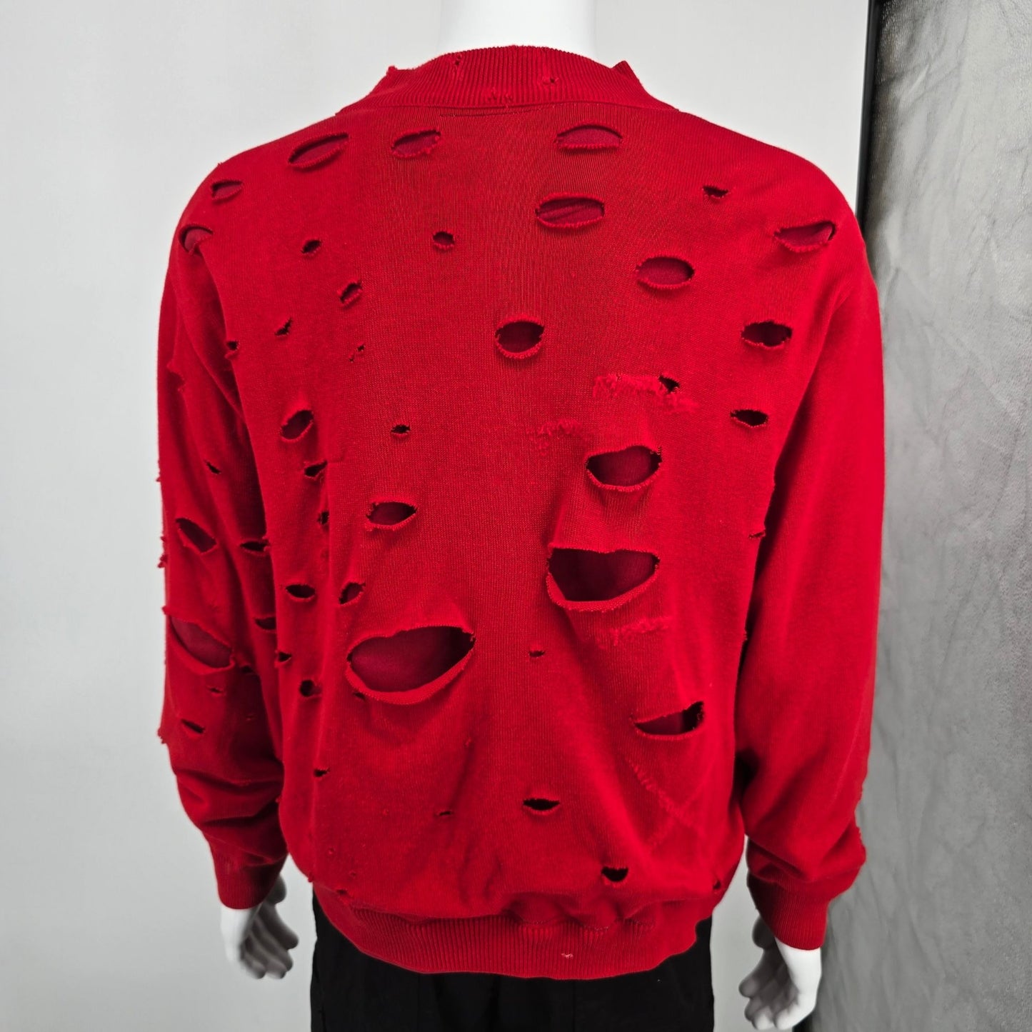 Distressed/Thrashed Vintage 1990s Red Double-Layer Grunge Sweatshirt (L)
