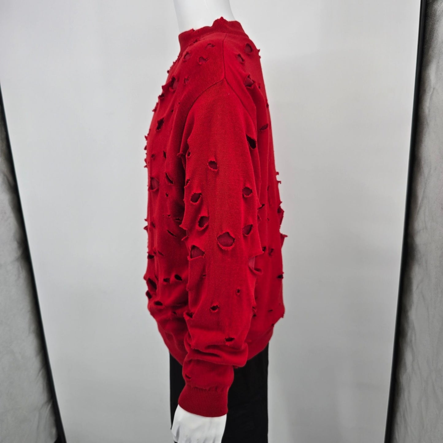 Distressed/Thrashed Vintage 1990s Red Double-Layer Grunge Sweatshirt (L)