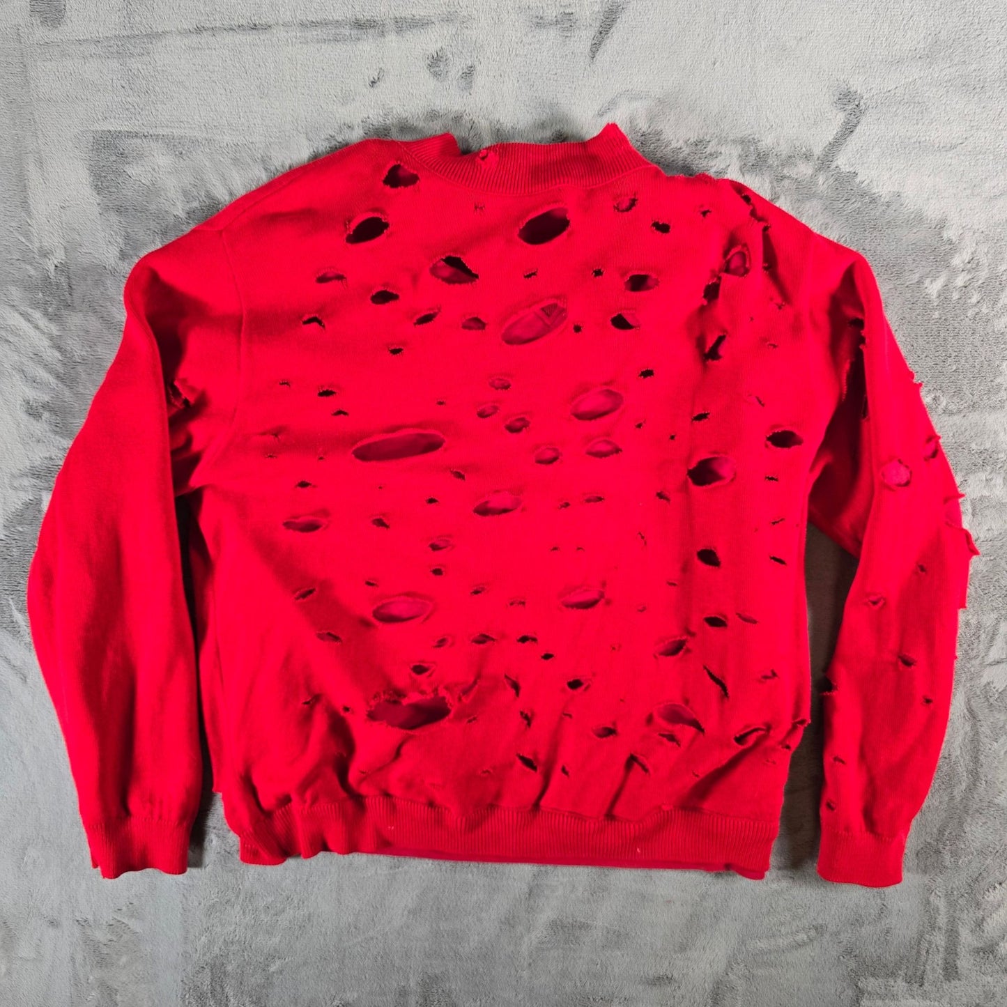 Distressed/Thrashed Vintage 1990s Red Double-Layer Grunge Sweatshirt (L)