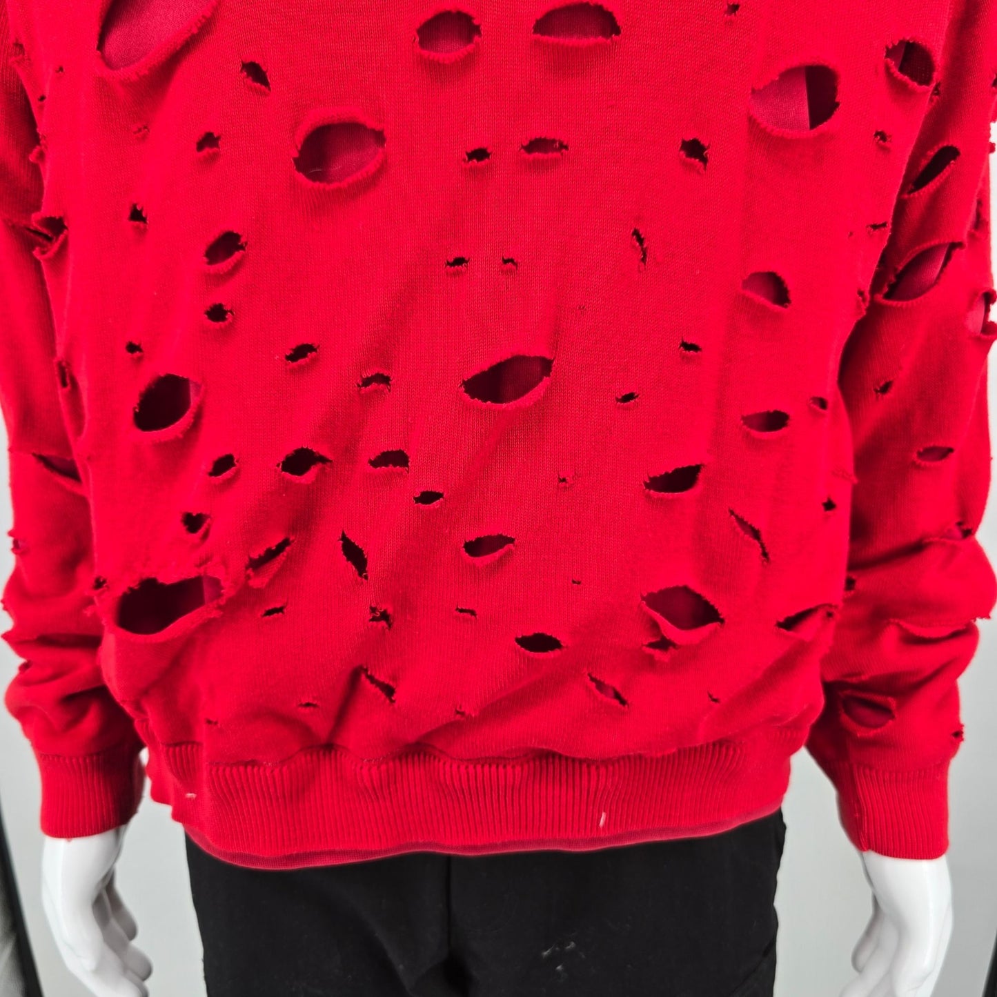 Distressed/Thrashed Vintage 1990s Red Double-Layer Grunge Sweatshirt (L)