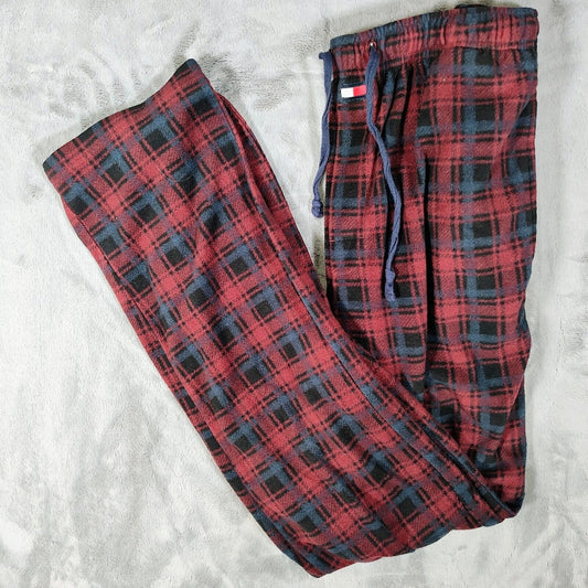 Tommy Hilfiger Sleepwear Red and Blue Plaid Fleece Mens Pajama Pants (Small)