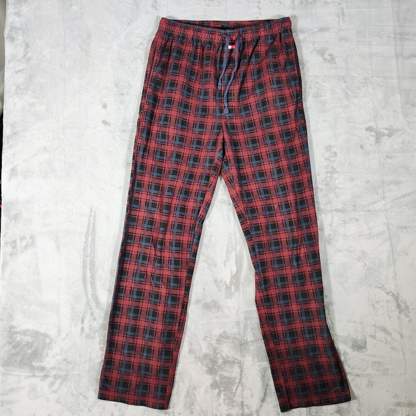 Tommy Hilfiger Sleepwear Red and Blue Plaid Fleece Mens Pajama Pants (Small)