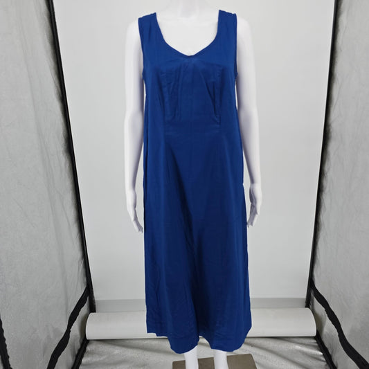 Vintage 1960s Royal Blue Sleeveless Minimalist A-Line Midi Shift Dress (M)