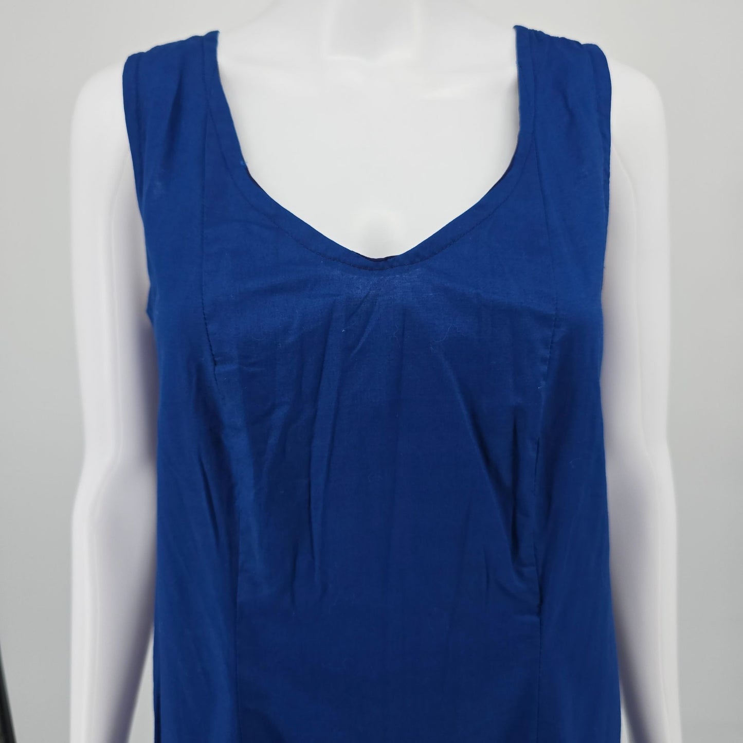 Vintage 1960s Royal Blue Sleeveless Minimalist A-Line Midi Shift Dress (M)