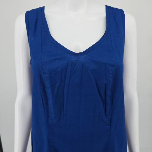 Vintage 1960s Royal Blue Sleeveless Minimalist A-Line Midi Shift Dress (M)