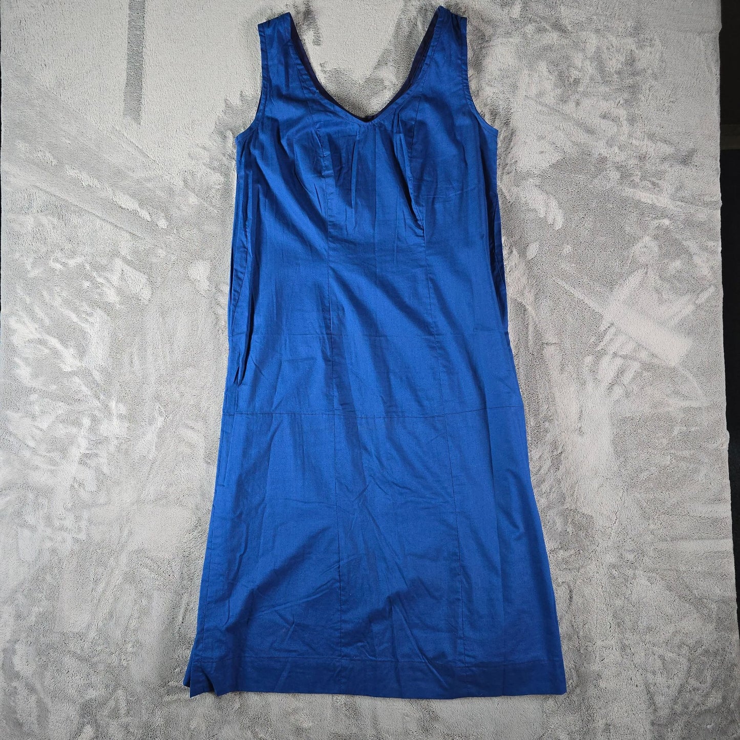 Vintage 1960s Royal Blue Sleeveless Minimalist A-Line Midi Shift Dress (M)