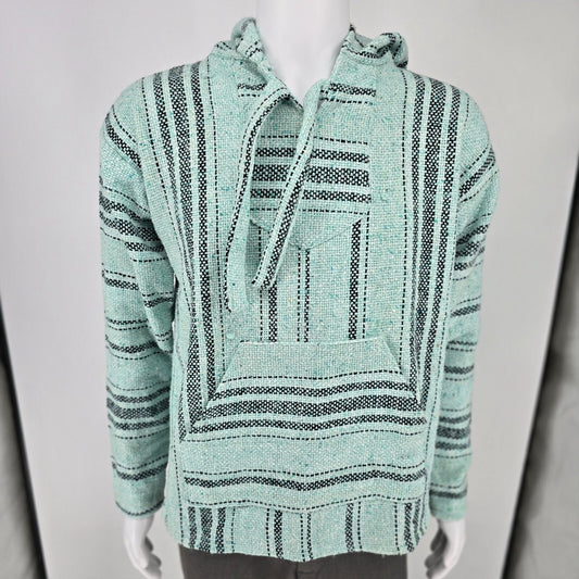 Molina Made in Mexico Mexican Striped Pattern Mint Gren Baja Hoodie Pullover (S)