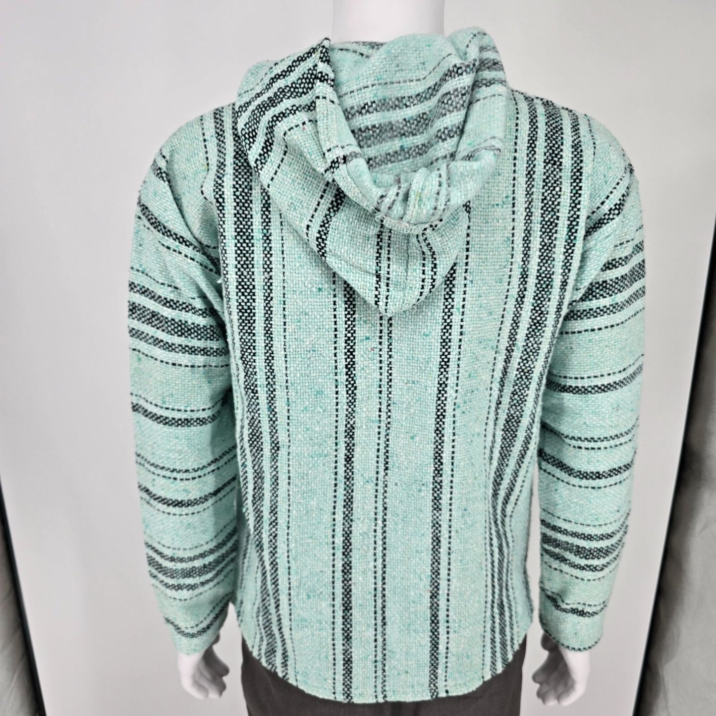 Molina Made in Mexico Mexican Striped Pattern Mint Gren Baja Hoodie Pullover (S)