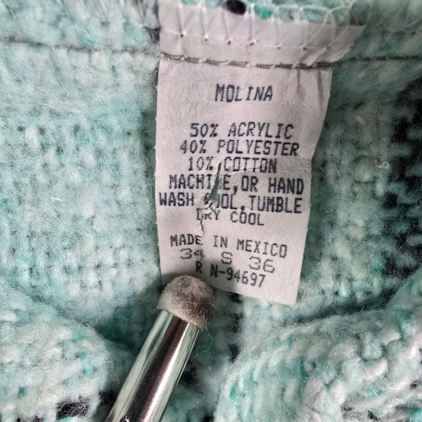 Molina Made in Mexico Mexican Striped Pattern Mint Gren Baja Hoodie Pullover (S)