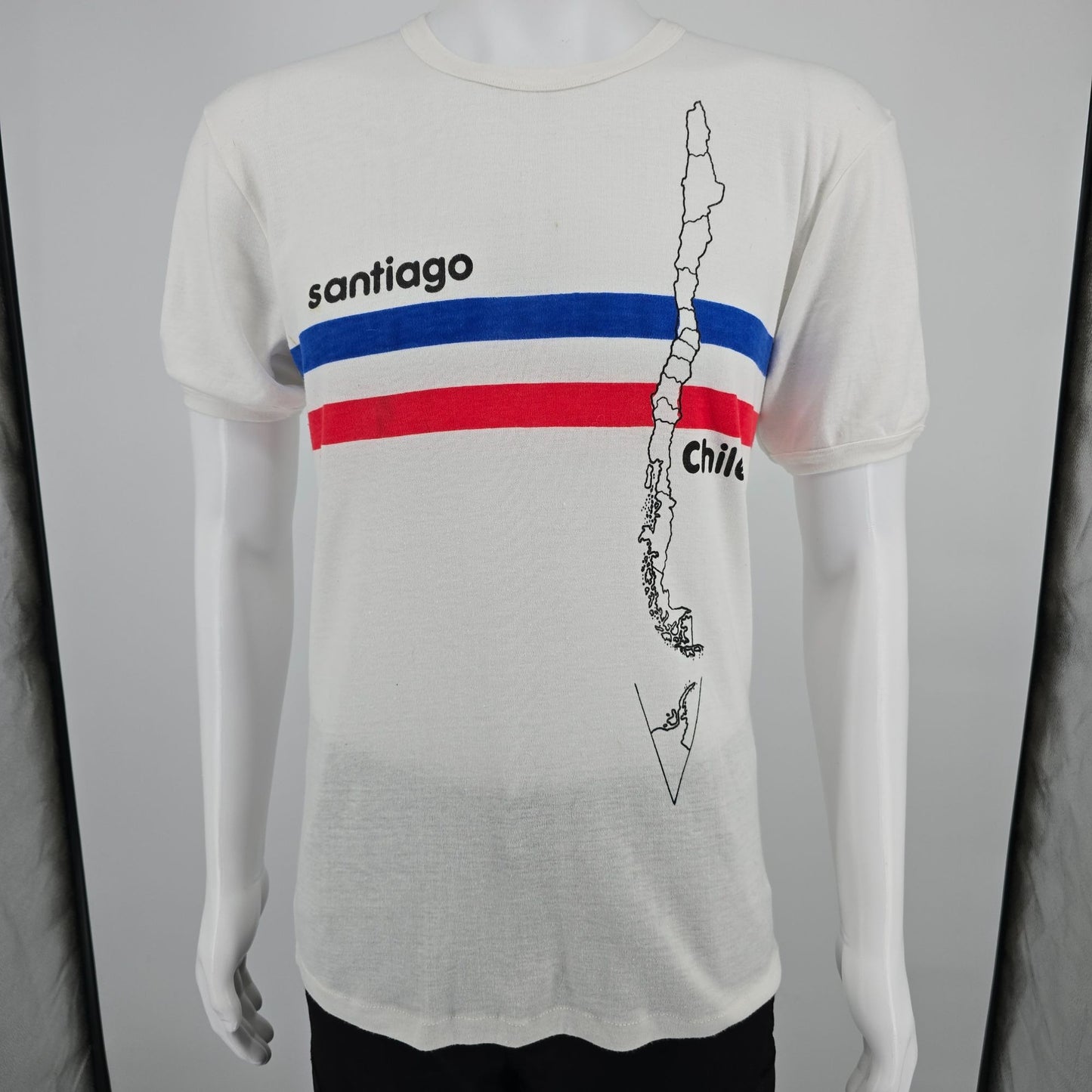 Vintage 1980s YAI/Minuet Santiago Chile Flag Stripe Souvenir T-Shirt (M) *Stains