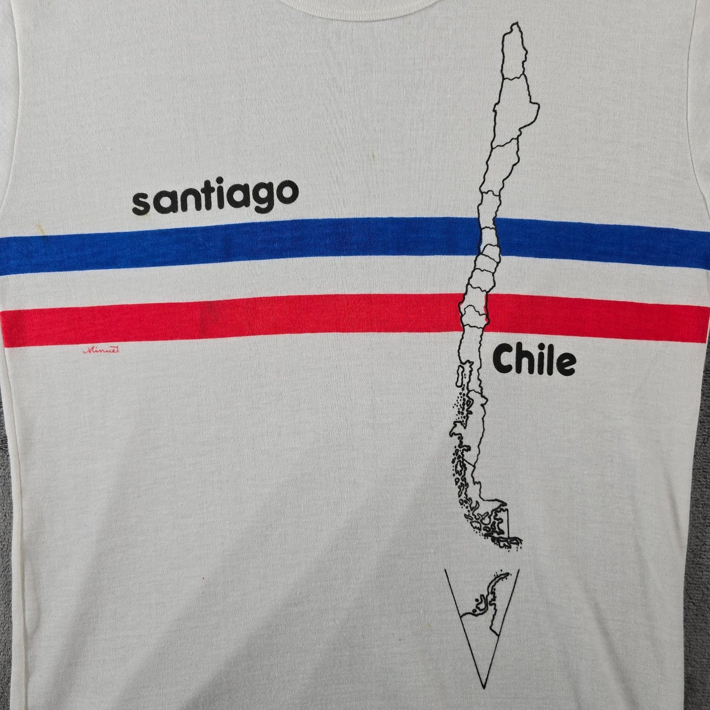 Vintage 1980s YAI/Minuet Santiago Chile Flag Stripe Souvenir T-Shirt (M) *Stains