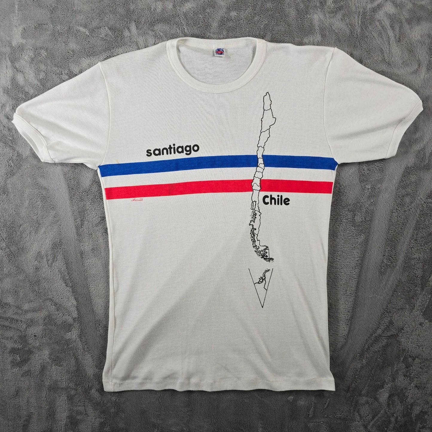 Vintage 1980s YAI/Minuet Santiago Chile Flag Stripe Souvenir T-Shirt (M) *Stains