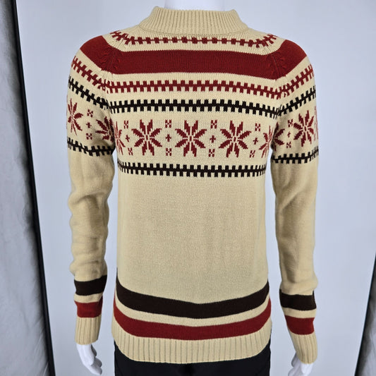 Vintage 1970s Kmart Cream/Red/Brown Nordic Style Acrylic Snowflake Sweater (S/M)