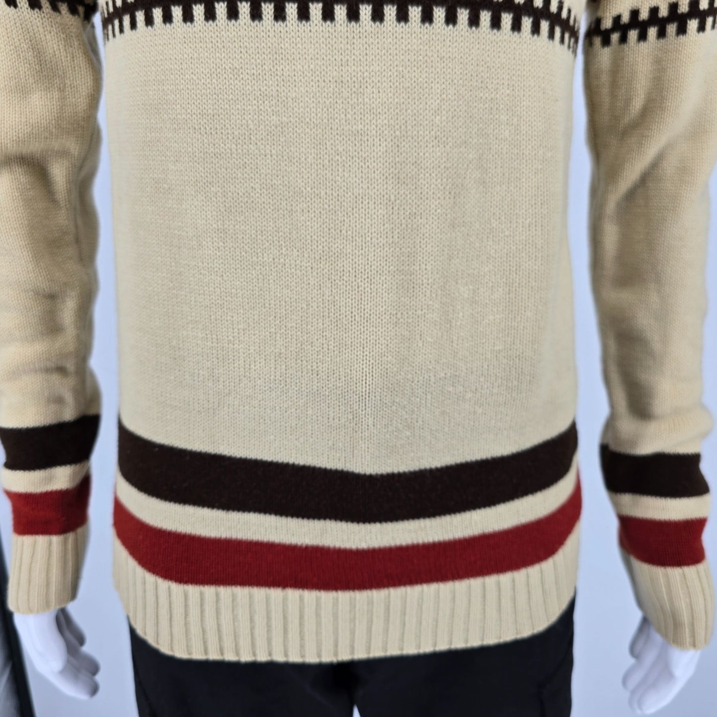 Vintage 1970s Kmart Cream/Red/Brown Nordic Style Acrylic Snowflake Sweater (S/M)