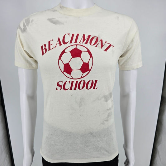 Distressed Vintage 1980s Beachmont Soccer "Chris" CAW Gym Class PE T-Shirt (S)