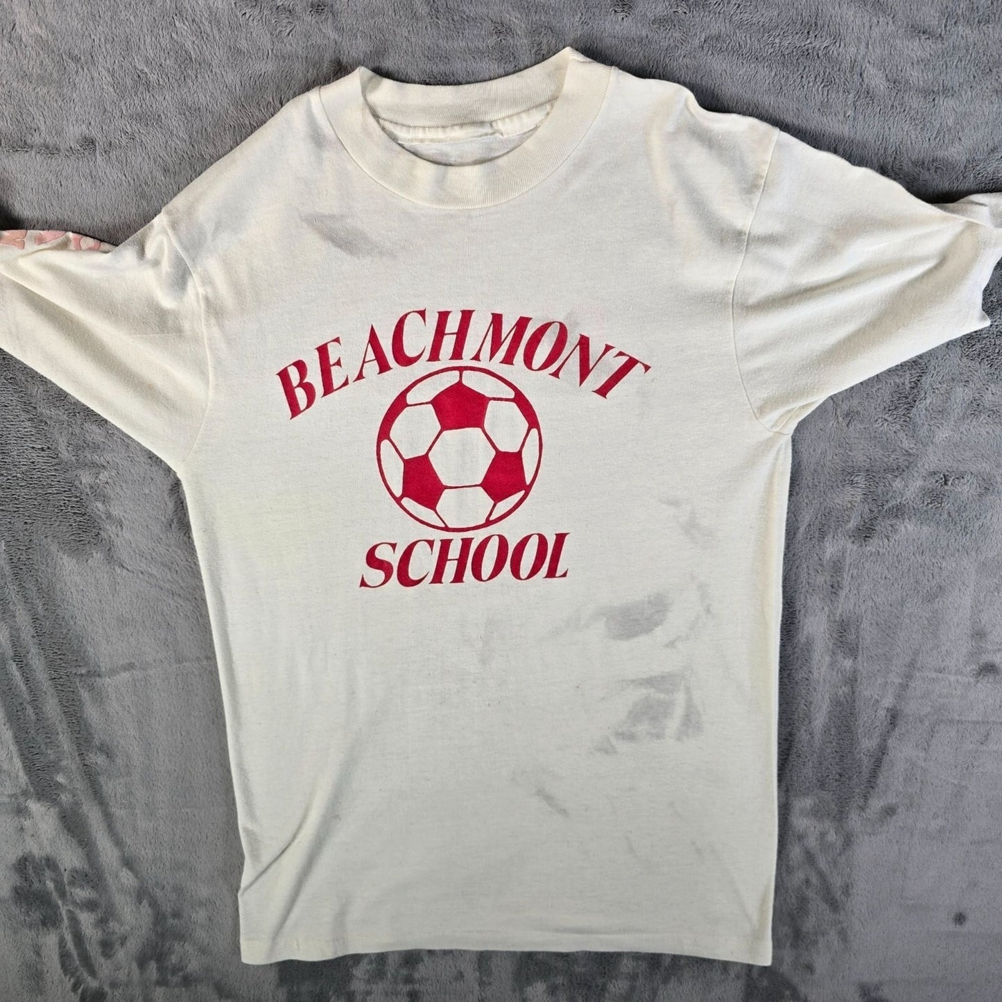 Distressed Vintage 1980s Beachmont Soccer "Chris" CAW Gym Class PE T-Shirt (S)