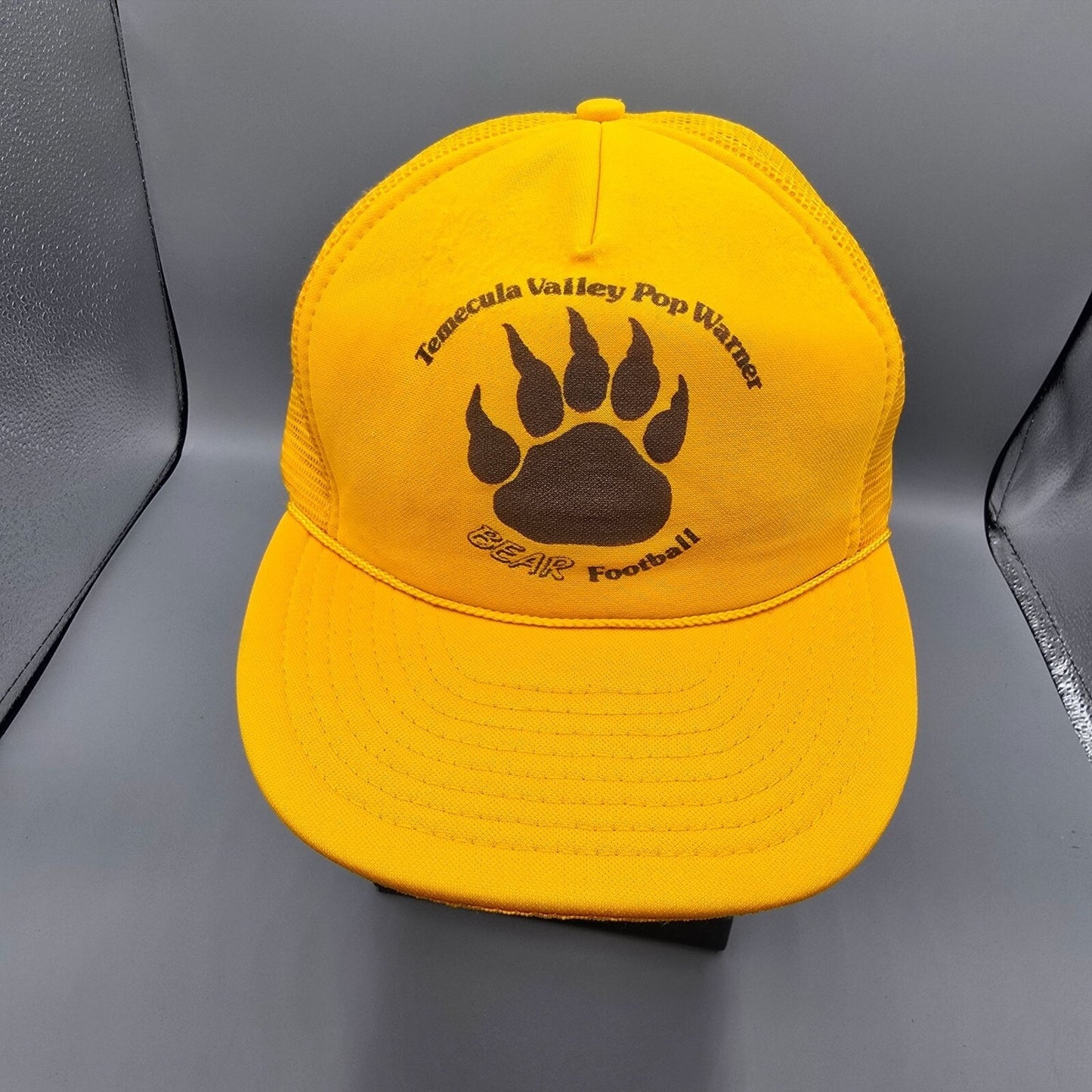 Distressed Temecula Valley Pop Warner Bear Football Yellow Snapback Trucker Hat