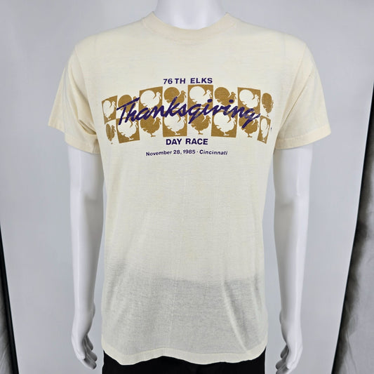 Vintage 1985 Elks Thanksgiving Day Race T-Shirt XL Bob Ronckers Running Spot USA