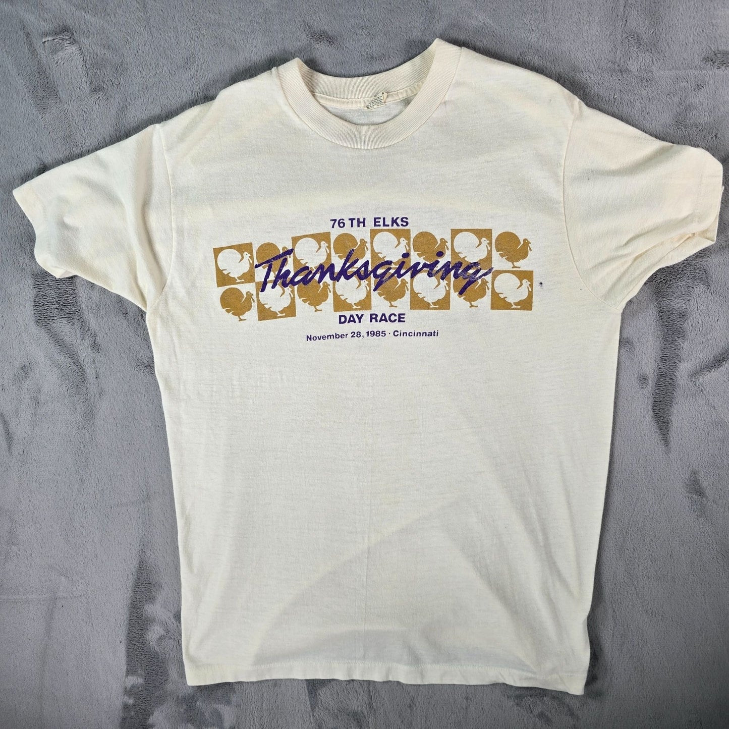 Vintage 1985 Elks Thanksgiving Day Race T-Shirt XL Bob Ronckers Running Spot USA