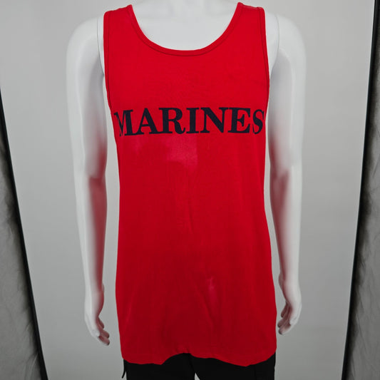 Vintage 1990s Fruit of the Loom Red/Navy "Marines" Tank Top (L/XL) *Flaws