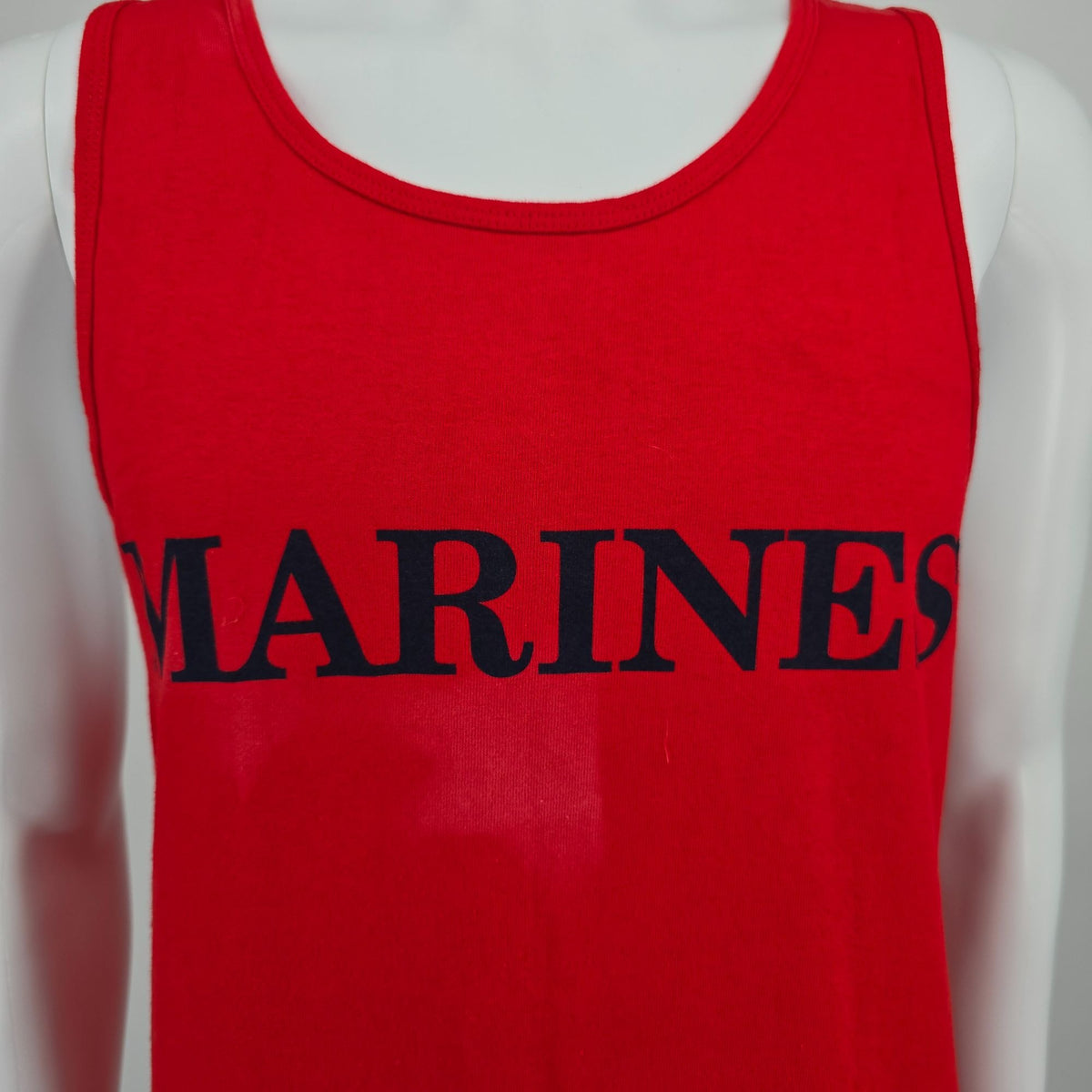 Vintage 1990s Fruit of the Loom Red/Navy "Marines" Tank Top (L/XL) *Flaws