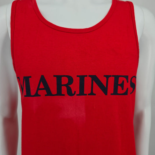 Vintage 1990s Fruit of the Loom Red/Navy "Marines" Tank Top (L/XL) *Flaws