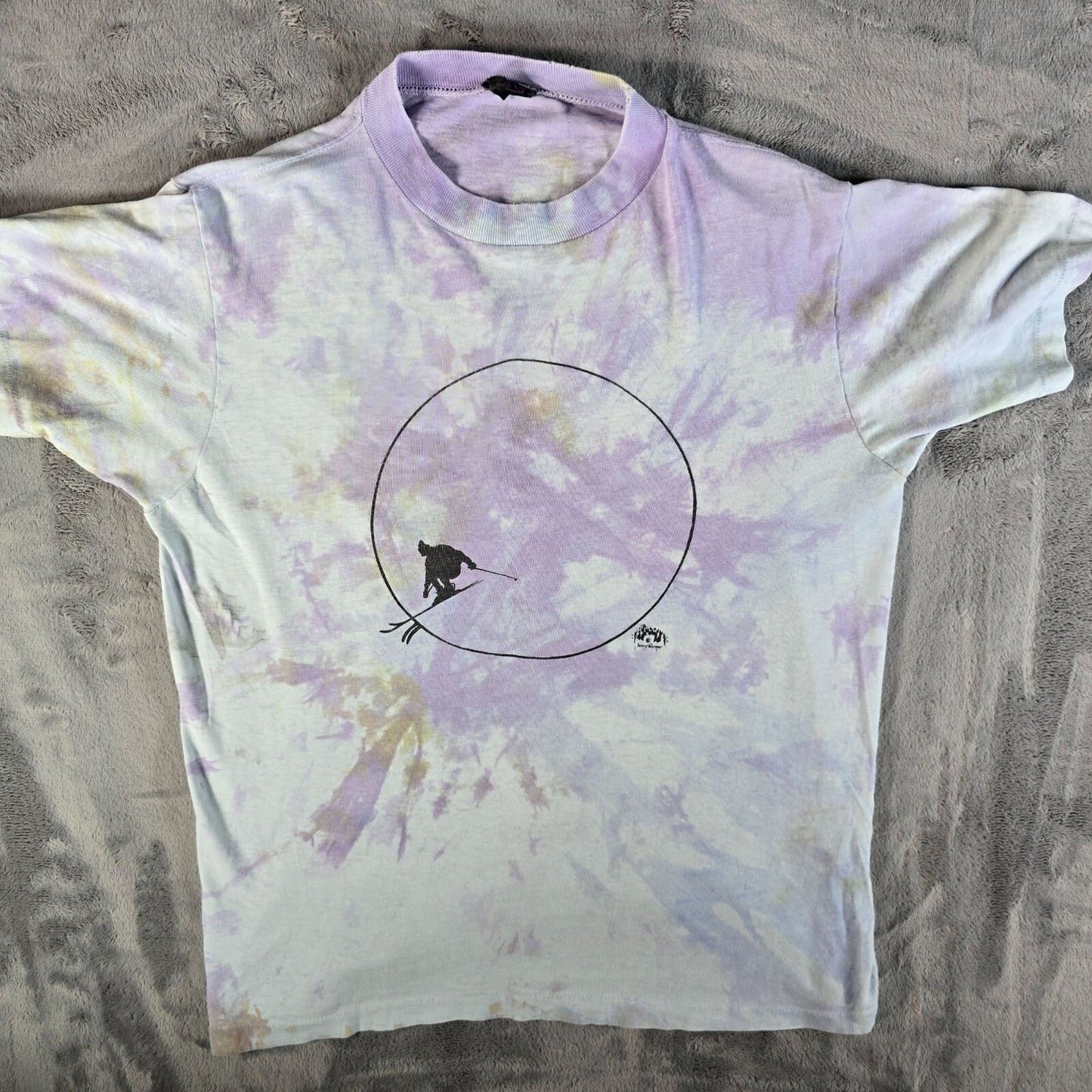 Vintage 1990s HEAVY Pastel Tie-Dye Jerry Werner Skiing Graphic T-Shirt (M)