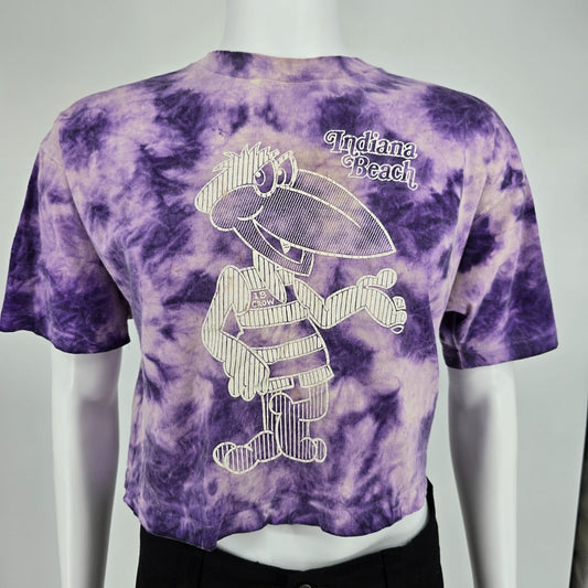 Vintage 1990s Sherry's Best Indiana Beach IB Crow Tie-Dye Crop T-Shirt (OS/L/XL)