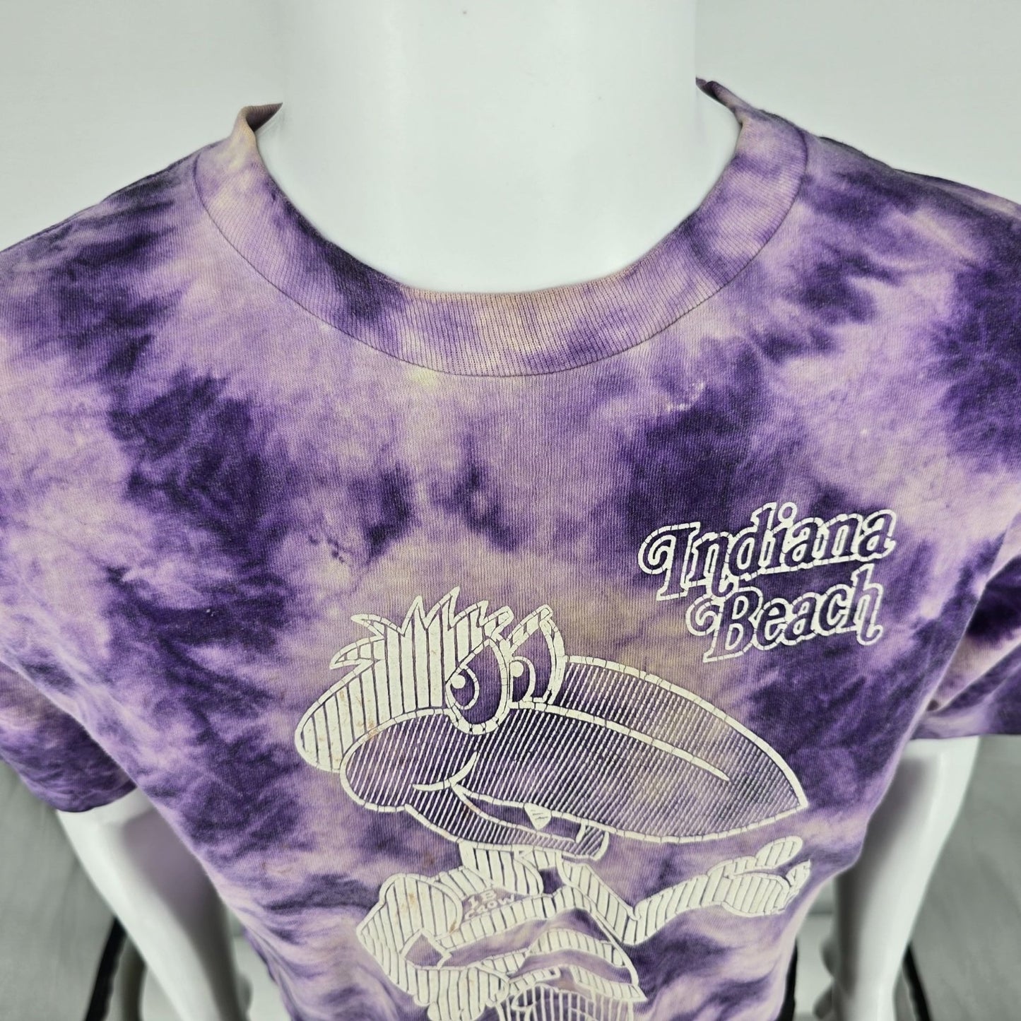 Vintage 1990s Sherry's Best Indiana Beach IB Crow Tie-Dye Crop T-Shirt (OS/L/XL)