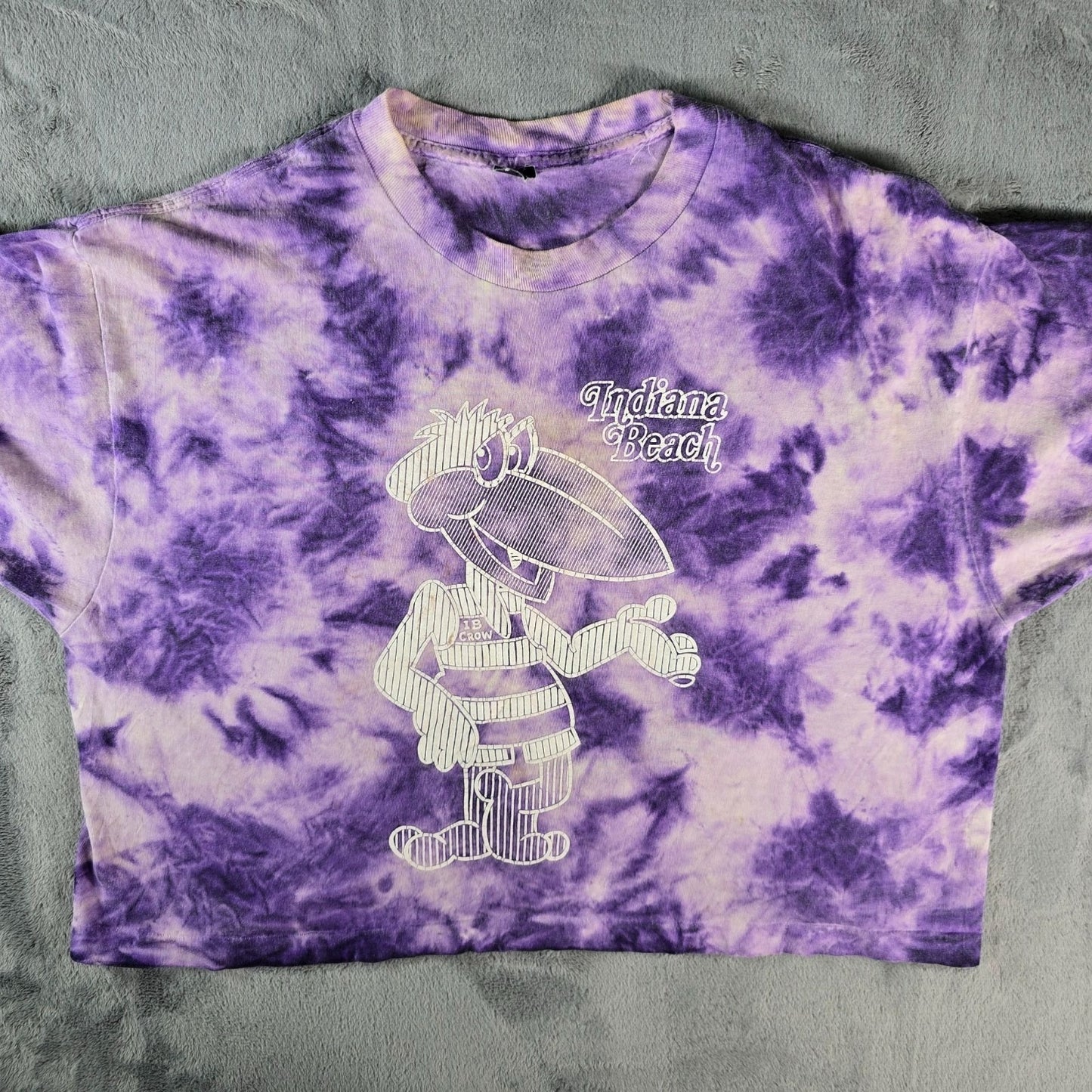Vintage 1990s Sherry's Best Indiana Beach IB Crow Tie-Dye Crop T-Shirt (OS/L/XL)