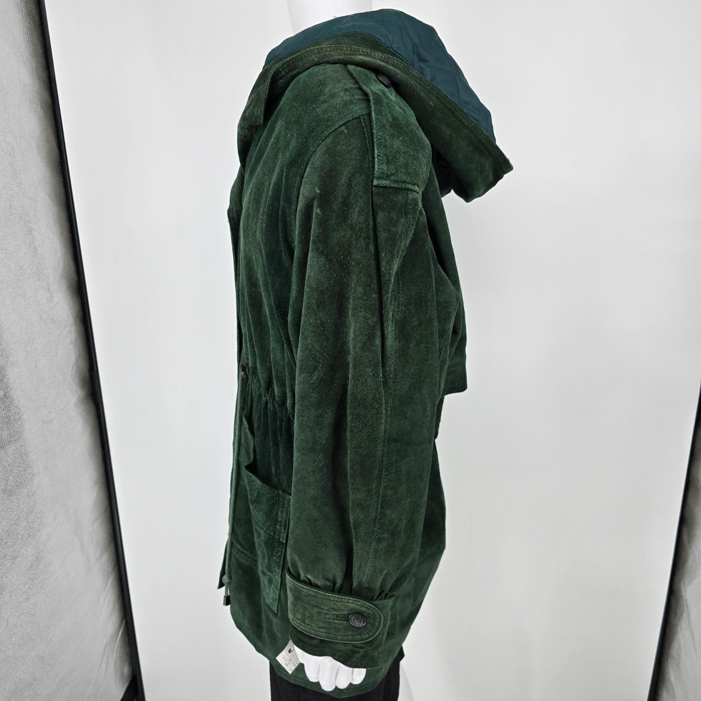 Vintage 1990s G-III Forest Green Hooded Suede Insulated Parka Jacket (Large)