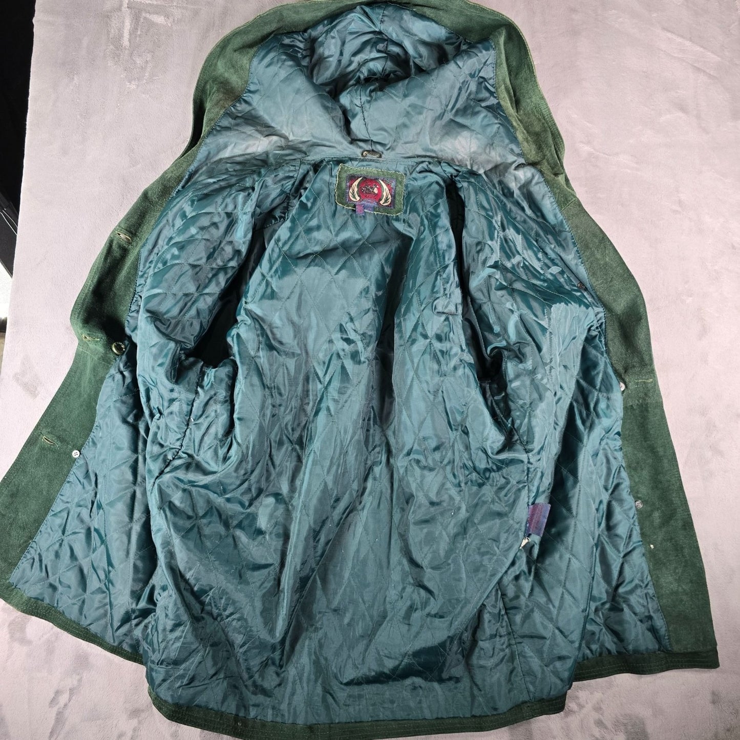 Vintage 1990s G-III Forest Green Hooded Suede Insulated Parka Jacket (Large)