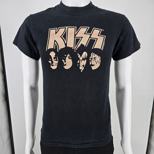 Heavily Worn 2000s Jerzees Heavyweight Cotton Black Kiss Band T-Shirt (S)