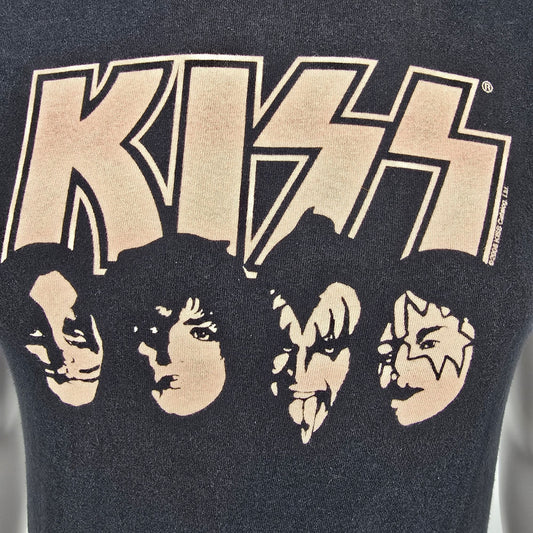 Heavily Worn 2000s Jerzees Heavyweight Cotton Black Kiss Band T-Shirt (S)