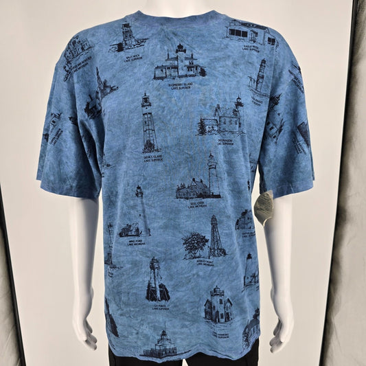Vintage Deadstock NWT 1990s Art Unlimited Great Lakes Lighthouses AOP T-Shirt XL