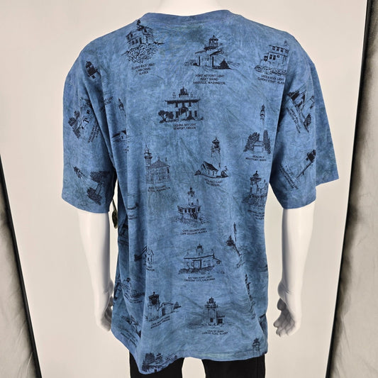 Vintage Deadstock NWT 1990s Art Unlimited Great Lakes Lighthouses AOP T-Shirt XL