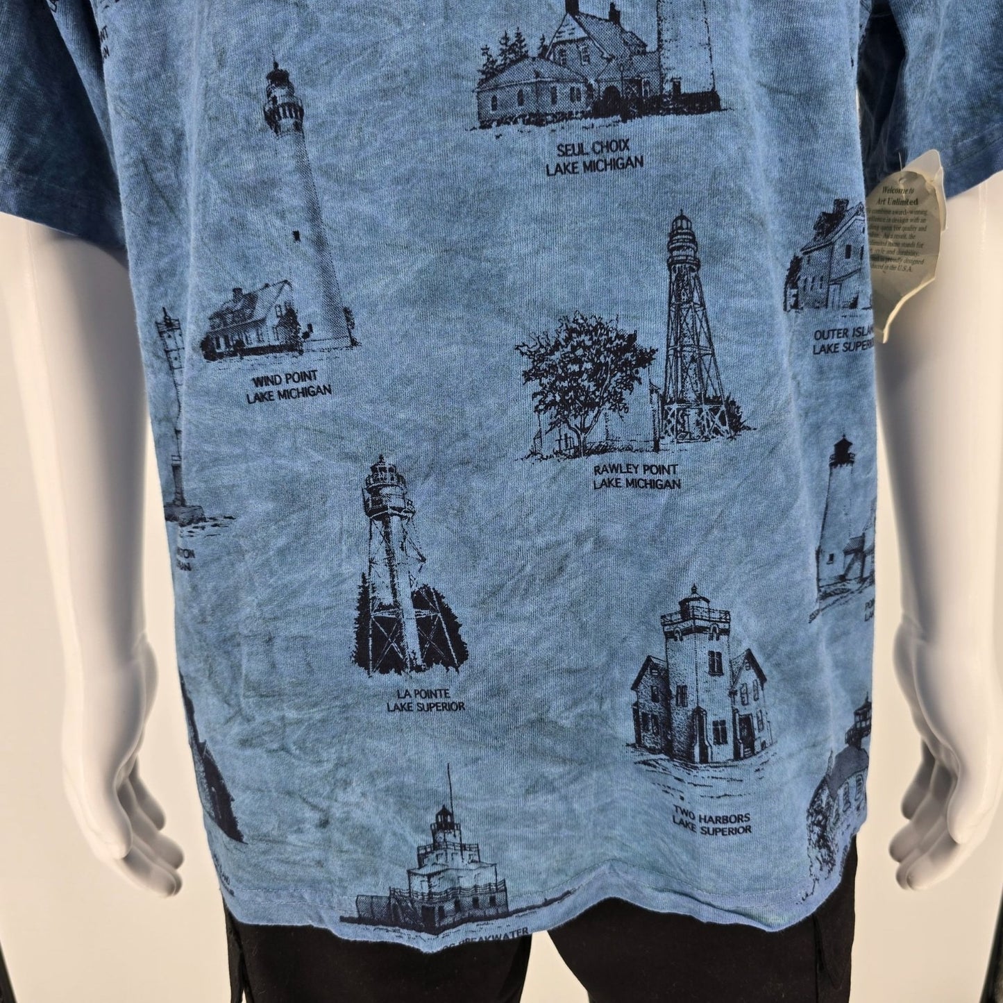 Vintage Deadstock NWT 1990s Art Unlimited Great Lakes Lighthouses AOP T-Shirt XL