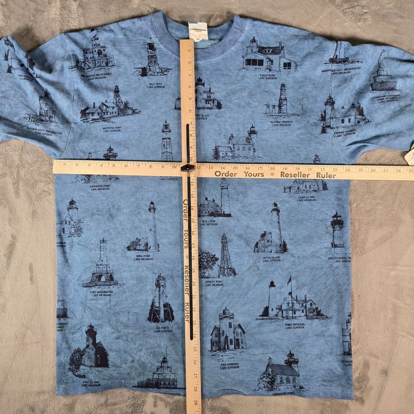 Vintage Deadstock NWT 1990s Art Unlimited Great Lakes Lighthouses AOP T-Shirt XL