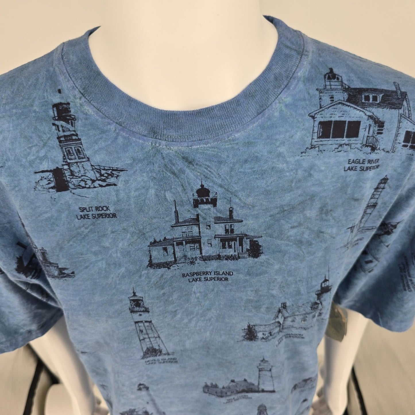 Vintage Deadstock NWT 1990s Art Unlimited Great Lakes Lighthouses AOP T-Shirt XL
