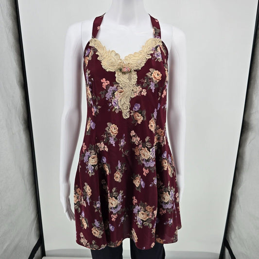 Vintage 1990s California Dynasty Made in USA Floral Satin Chemise (Medium)
