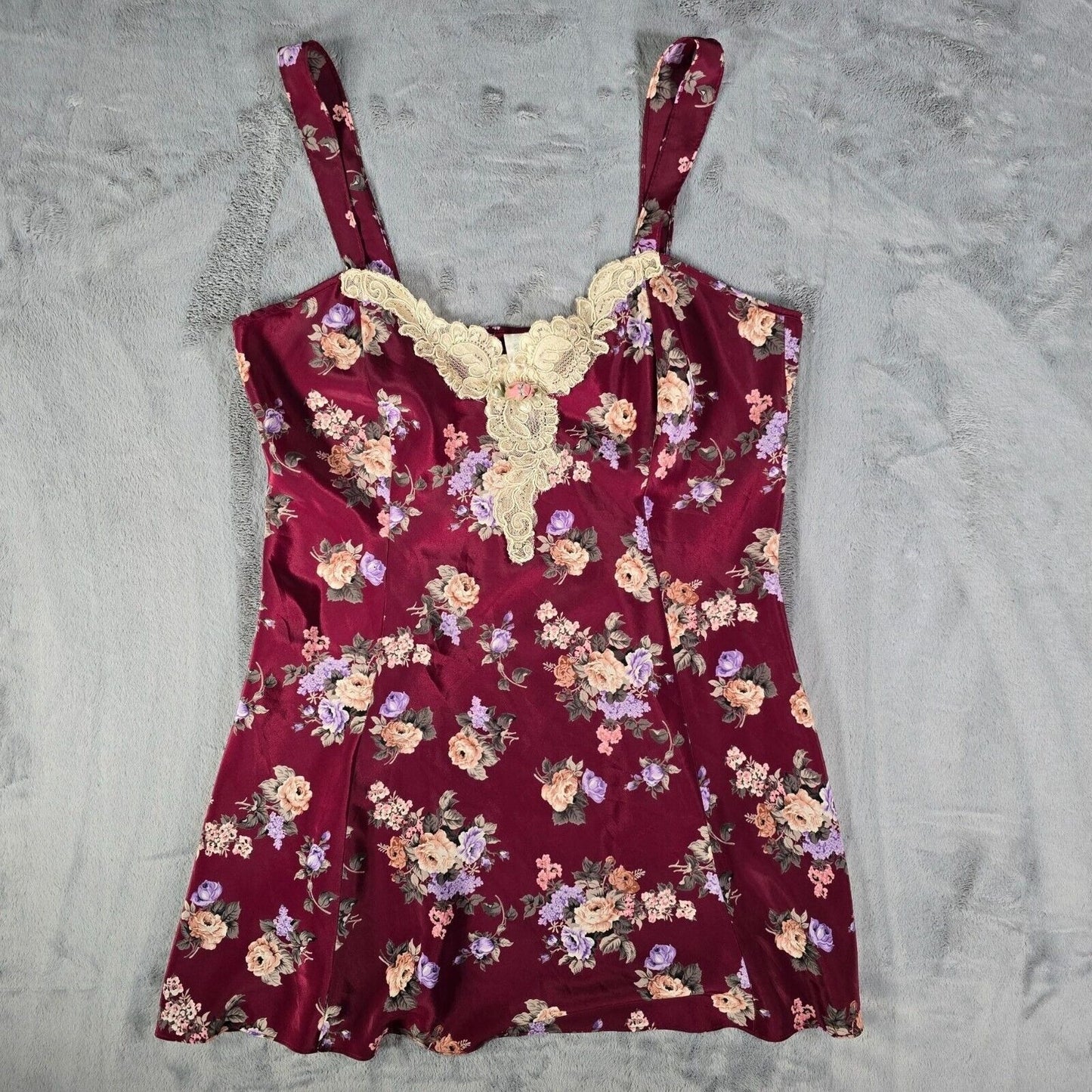 Vintage 1990s California Dynasty Made in USA Floral Satin Chemise (Medium)