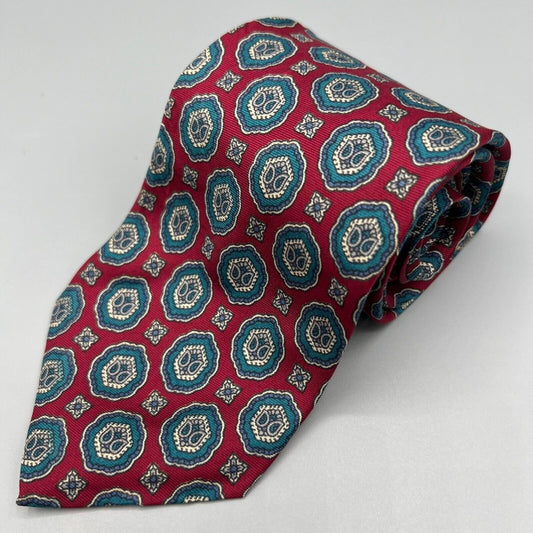 Vintage 80s/90s Ignatius Menswear Silk Print Made in USA Red Geometric Necktie