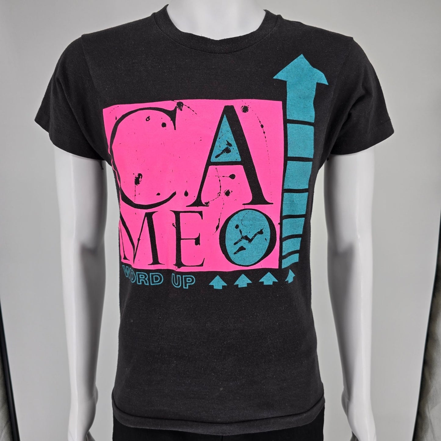 Vintage 1980s Cameo Word Up Black Graphic T-Shirt (S)