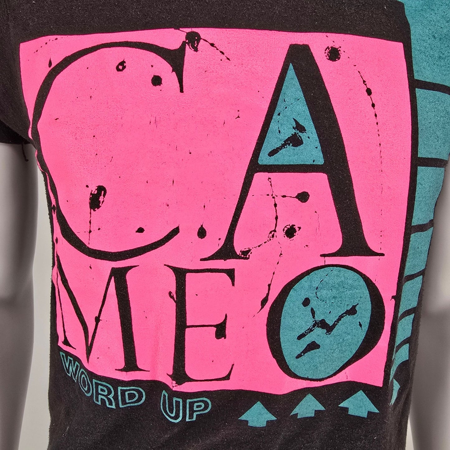 Vintage 1980s Cameo Word Up Black Graphic T-Shirt (S)