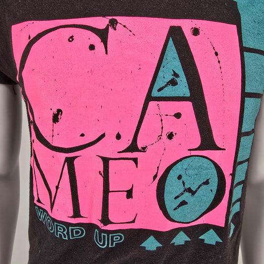 Vintage 1980s Cameo Word Up Black Graphic T-Shirt (S)