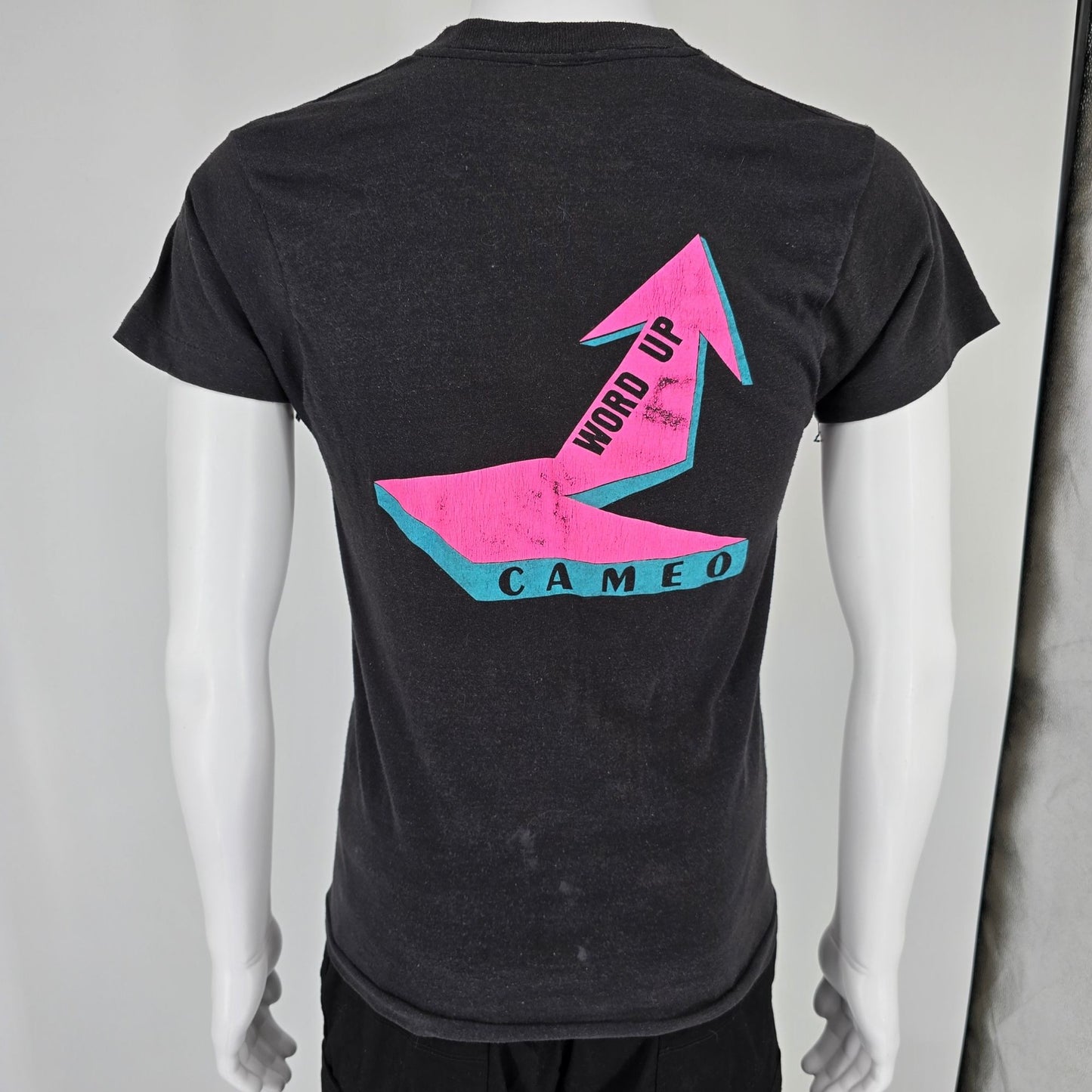 Vintage 1980s Cameo Word Up Black Graphic T-Shirt (S)