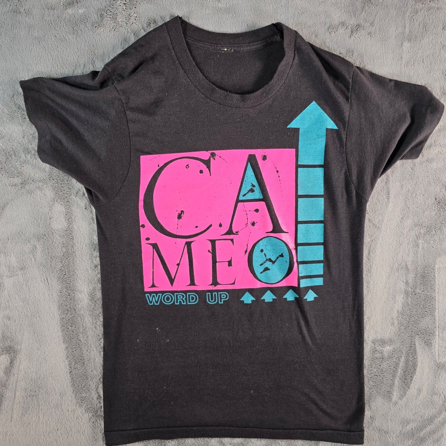 Vintage 1980s Cameo Word Up Black Graphic T-Shirt (S)