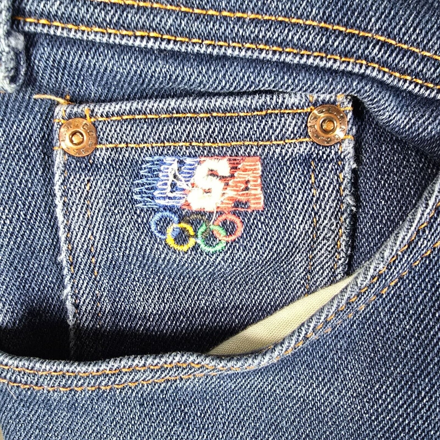 Vintage 1984 Levi's For Men USA Olympics Logo Orange Tab Blue Jeans (32x24)